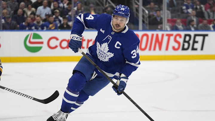 Oct 24, 2024; Toronto, Ontario, CAN; Toronto Maple Leafs forward Auston Matthews. Credit: John E. Sokolowski-Imagn Images