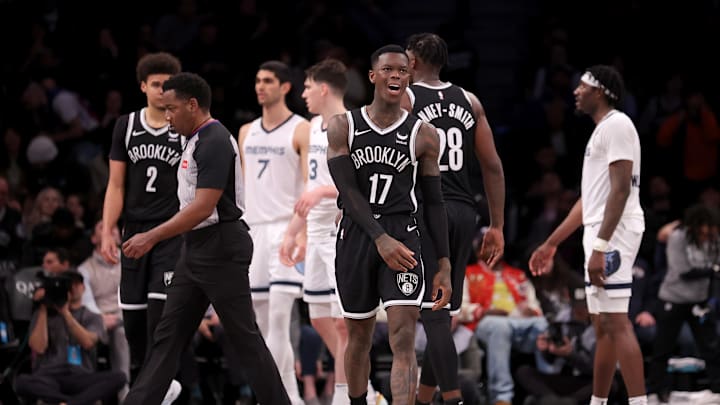 Mar 4, 2024; Brooklyn, New York, USA; Brooklyn Nets guard Dennis Schroder (17) reacts during the fourth quarter against the Memphis Grizzlies at Barclays Center. Mandatory Credit: Brad Penner-Imagn Images Mar 4, 2024; Brooklyn, New York, USA; Brooklyn Nets guard Dennis Schroder (17) reacts during the fourth quarter against the Memphis Grizzlies at Barclays Center. Mandatory Credit: Brad Penner-Imagn Images