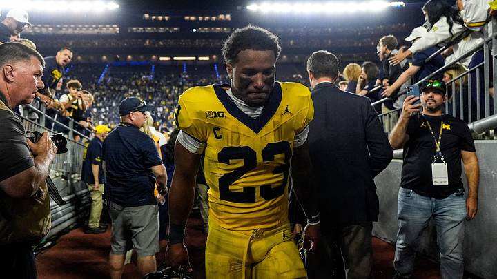 Michigan running back Jordan Marshall (23) exits the field after 13-12 win over Western Michigan at Michigan Stadium in Ann Arbor on Saturday, Sept. 5, 2026. Michigan running back Jordan Marshall (23) exits the field after 13-12 win over Western Michigan at Michigan Stadium in Ann Arbor on Saturday, Sept. 5, 2026.