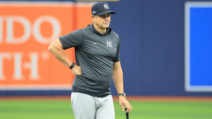 Oct 3, 2026; St. Petersburg, Florida, USA; New York Yankees manager Aaron Boone looks on during batting practice prior to game one of the ALDS for the 2026 MLB playoffs against the Tampa Bay Rays at Tropicana Field. Mandatory Credit: Kim Klement Neitzel-Imagn Images Oct 3, 2026; St. Petersburg, Florida, USA; New York Yankees manager Aaron Boone looks on during batting practice prior to game one of the ALDS for the 2026 MLB playoffs against the Tampa Bay Rays at Tropicana Field. Mandatory Credit: Kim Klement Neitzel-Imagn Images