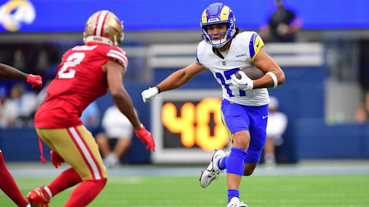Sep 17, 2023; Inglewood, California, USA; Los Angeles Rams wide receiver Puka Nacua (17) runs the