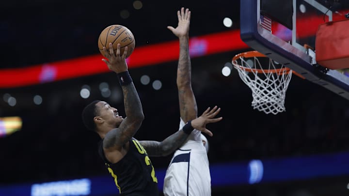 Jan 25, 2024; Washington, District of Columbia, USA; Utah Jazz forward John Collins (20) shoots the
