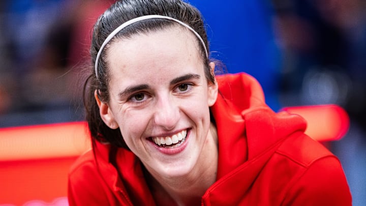 May 17, 2025; Indianapolis, Indiana, USA; Indiana Fever guard Caitlin Clark (22) after the game against the Chicago Sky at Gainbridge Fieldhouse.
