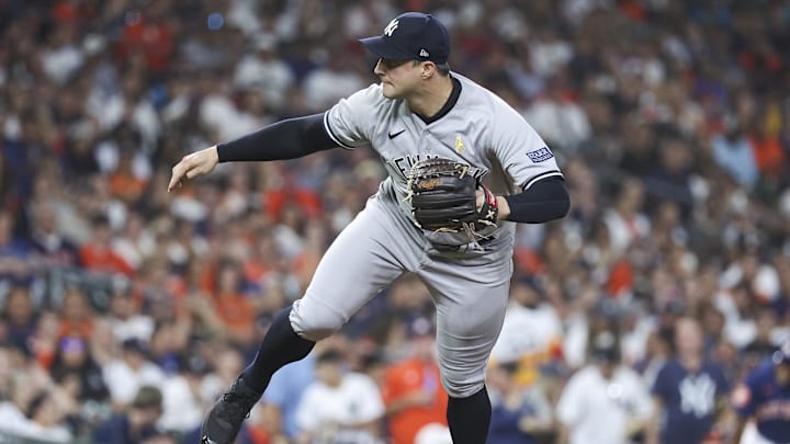 Sep 3, 2023; Houston, Texas, USA; New York Yankees relief pitcher Tommy Kahnle (41) delivers a pitch