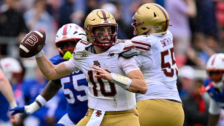 Oct 3, 2026; Dallas, Texas, USA; Boston College Eagles quarterback Mason McKenzie (10) throws the ball during the second half against the SMU Mustangs at Gerald J. Ford Stadium. Mandatory Credit: Jerome Miron-Imagn Images Oct 3, 2026; Dallas, Texas, USA; Boston College Eagles quarterback Mason McKenzie (10) throws the ball during the second half against the SMU Mustangs at Gerald J. Ford Stadium. Mandatory Credit: Jerome Miron-Imagn Images