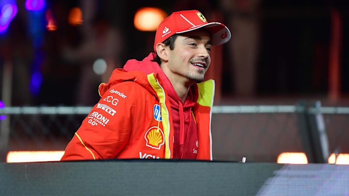 Scuderia Ferrari driver Charles Leclerc is introduced before the Las Vegas Grand Prix at Las Vegas Circuit. 