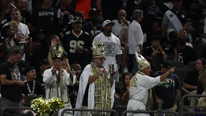 Sep 27, 2026; New Orleans, Louisiana, USA;  Fans react in the second half between Las Vegas Raiders and New Orleans Saints at Caesars Superdome.  Mandatory Credit: Stephen Lew-Imagn Images