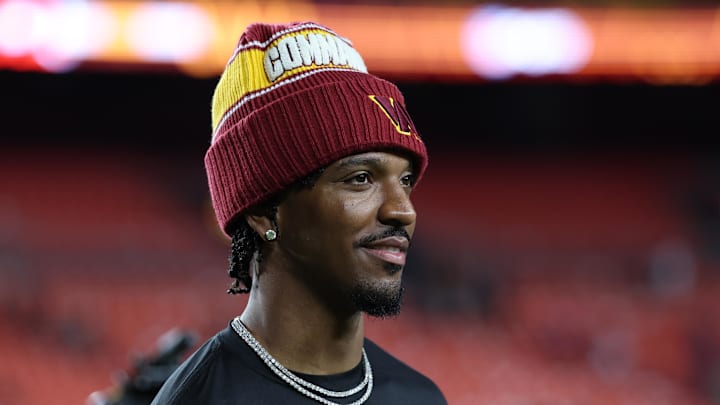 Washington Commanders quarterback Jayden Daniels looks on after the game against the Cincinnati Bengals. Washington Commanders quarterback Jayden Daniels looks on after the game against the Cincinnati Bengals.