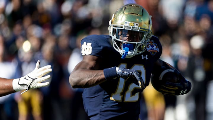 Notre Dame's Jeremiyah Love (12) at the 90th Sun Bowl game against Oregon State