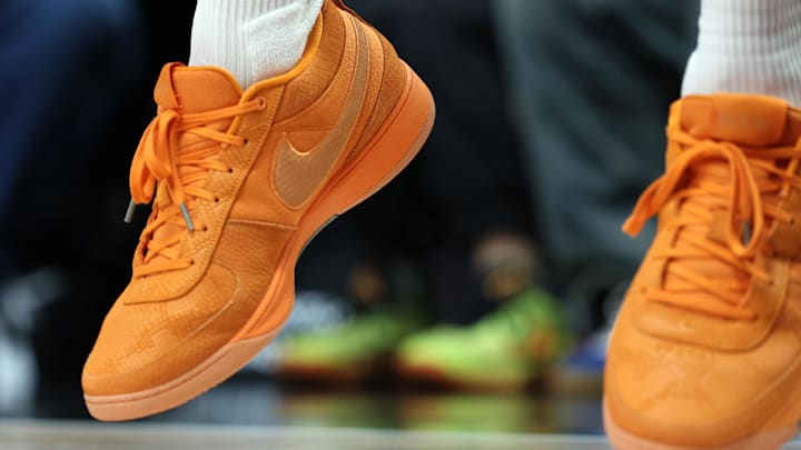 Feb 3, 2025; Portland, Oregon, USA; Shoes worn by Phoenix Suns guard Devin Booker (1) in a game against the Portland Trail Blazers at Moda Center. Mandatory Credit: Jaime Valdez-Imagn Images Feb 3, 2025; Portland, Oregon, USA; Shoes worn by Phoenix Suns guard Devin Booker (1) in a game against the Portland Trail Blazers at Moda Center. Mandatory Credit: Jaime Valdez-Imagn Images