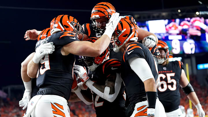Nov 5, 2023; Cincinnati, Ohio, USA; Cincinnati Bengals quarterback Joe Burrow (9) celebrates a