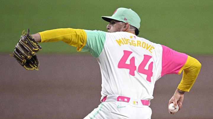 San Diego Padres starting pitcher Joe Musgrove (44) pitches against the Chicago White Sox during the first inning at Petco Park on Sept 20.