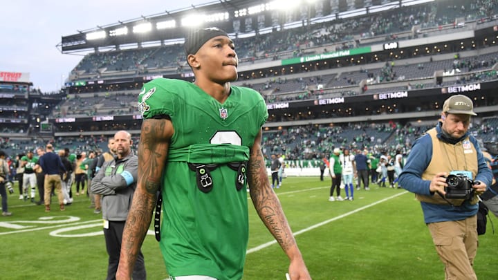 Dec 29, 2024; Philadelphia, Pennsylvania, USA; Philadelphia Eagles wide receiver DeVonta Smith (6) against the Dallas Cowboys at Lincoln Financial Field. Mandatory Credit: Eric Hartline-Imagn Images