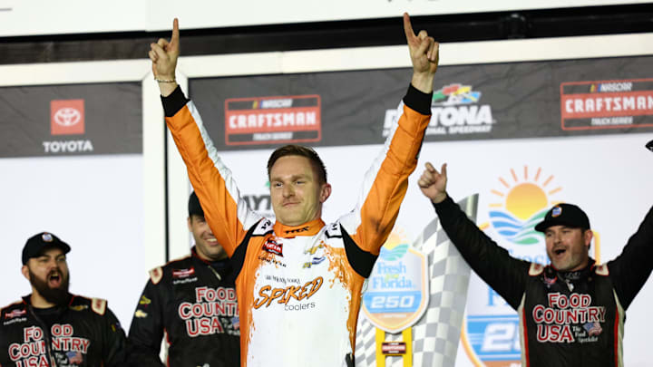 Parker Kligerman, seen here after a Truck Series win in February, made unusual racing history Friday.