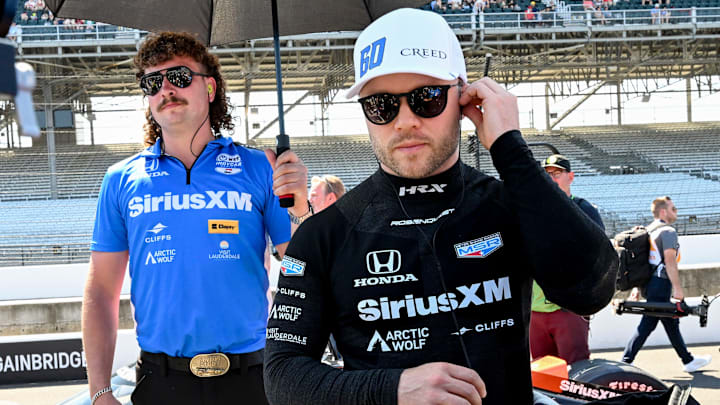 Meyer Shank Racing with Curb-Agajanian driver Felix Rosenqvist (60) prepares to get in his car Sunday, May 18, 2025, during Top 12 qualifying for the 109th running of the Indianapolis 500 at Indianapolis Motor Speedway.