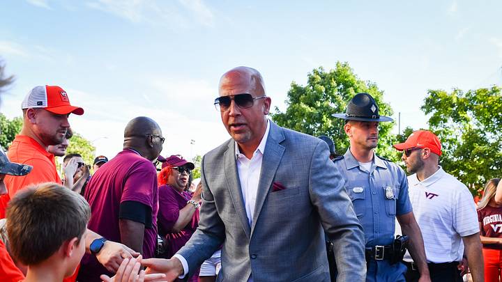 Sep 5, 2026; Blacksburg, Virginia, USA;  Virginia Tech Hokies head coach James Franklin greets fans before the game at Lane Stadium.  Mandatory Credit: Brian Bishop-Imagn Images