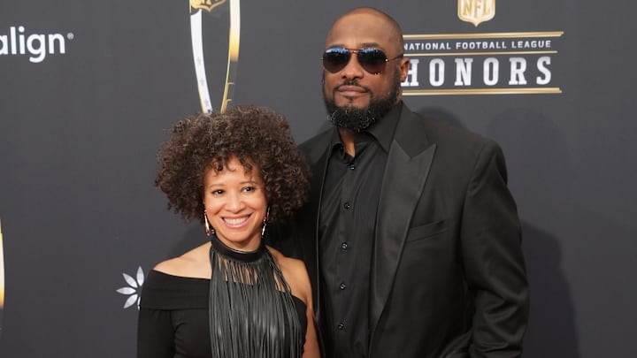 Feb 8, 2024; Las Vegas, NV, USA; Mike Tomlin and Kiya Winston on the red carpet before the NFL Honors show at Resorts World Theatre.