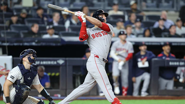 Aug 21, 2025; Bronx, New York, USA; Boston Red Sox right fielder Roman Anthony (19) hits a two run home run in the ninth inning against the New York Yankees at Yankee Stadium. Mandatory Credit: Wendell Cruz-Imagn Images Aug 21, 2025; Bronx, New York, USA; Boston Red Sox right fielder Roman Anthony (19) hits a two run home run in the ninth inning against the New York Yankees at Yankee Stadium. Mandatory Credit: Wendell Cruz-Imagn Images