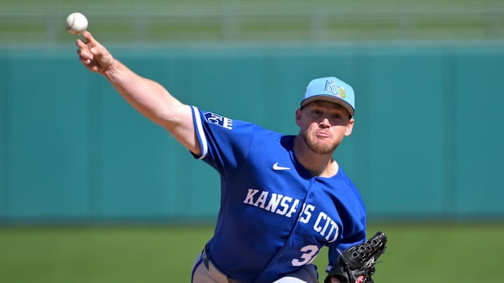 Stephen Kolek (32) delivers to the plate in the first inning against the Texas Rangers at Surprise Stadium. Stephen Kolek (32) delivers to the plate in the first inning against the Texas Rangers at Surprise Stadium.