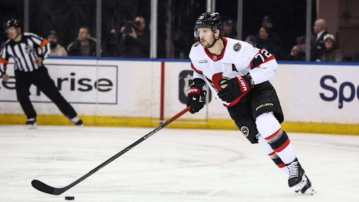 Mar 23, 2026; New York, New York, USA; Ottawa Senators defenseman Thomas Chabot (72) controls the puck in the first period against the New York Rangers at Madison Square Garden. Mandatory Credit: Wendell Cruz-Imagn Images Mar 23, 2026; New York, New York, USA; Ottawa Senators defenseman Thomas Chabot (72) controls the puck in the first period against the New York Rangers at Madison Square Garden. Mandatory Credit: Wendell Cruz-Imagn Images
