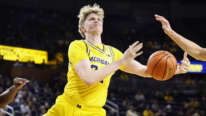 Michigan Wolverines forward Sam Walters (24) shoots in the first half against the Tarleton Texans at Crisler Center. Michigan Wolverines forward Sam Walters (24) shoots in the first half against the Tarleton Texans at Crisler Center.