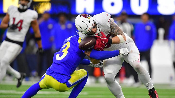 Jan 4, 2026; Inglewood, California, USA; Los Angeles Rams safety Kam Curl (3) breaks up the pass to Arizona Cardinals tight end Trey McBride (85) during the second half at SoFi Stadium. Mandatory Credit: Gary A. Vasquez-Imagn Images Jan 4, 2026; Inglewood, California, USA; Los Angeles Rams safety Kam Curl (3) breaks up the pass to Arizona Cardinals tight end Trey McBride (85) during the second half at SoFi Stadium. Mandatory Credit: Gary A. Vasquez-Imagn Images