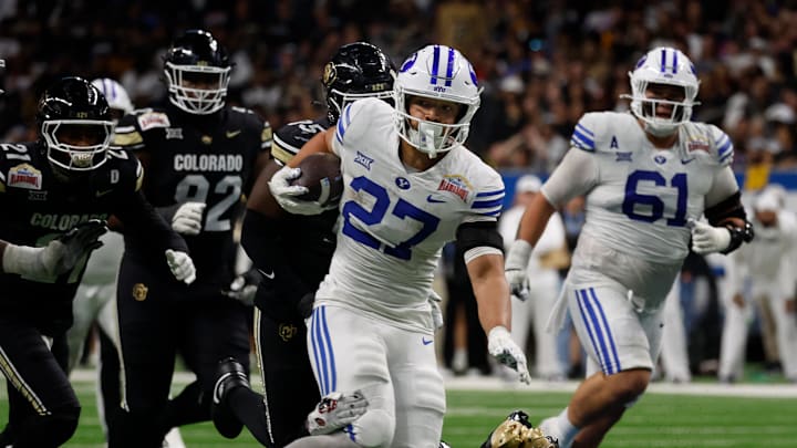 BYU's LJ Martin runs the ball v Colorado in the 2025 Valero Alamo Bowl