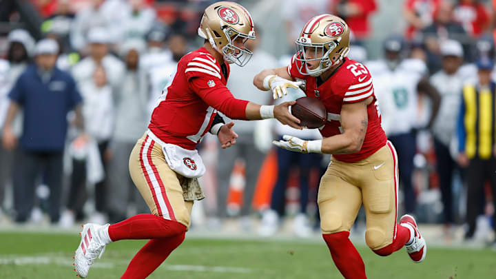 San Francisco 49ers quarterback Brock Purdy (L) and running back Christian McCaffrey (R) San Francisco 49ers quarterback Brock Purdy (L) and running back Christian McCaffrey (R)