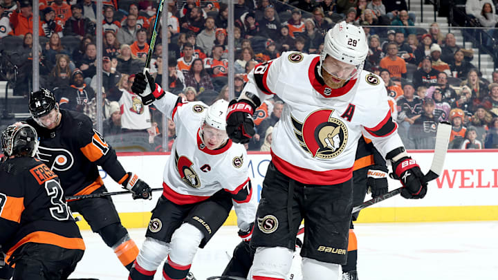 Claude Giroux tied the game for the Senators as they scored four unanswered goals in the victory over the Flyers.