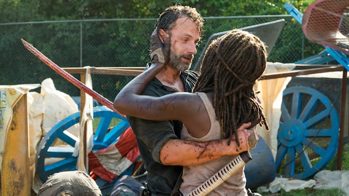 Danai Gurira as Michonne, Andrew Lincoln as Rick Grimes - The Walking Dead _ Season 7, Episode 12 - Photo Credit: Gene Page/AMC