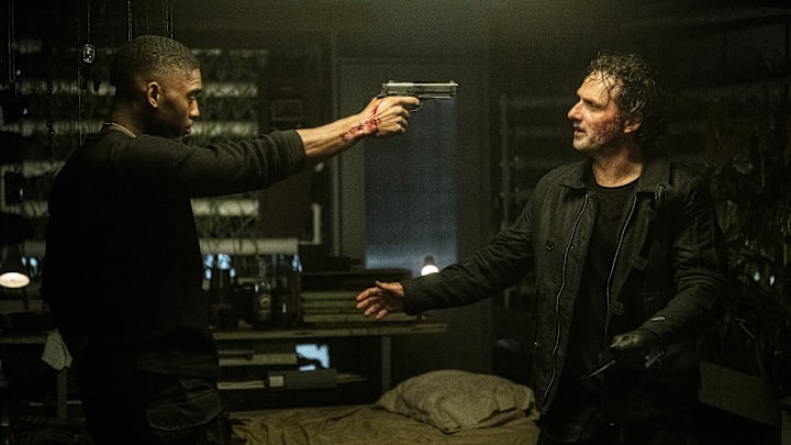 Andrew Lincoln as Rick Grimes, Craig Tate as Donald Okafor - The Walking Dead: The Ones Who Live _ Season 1, Episode 1 - Photo Credit: Gene Page/AMC