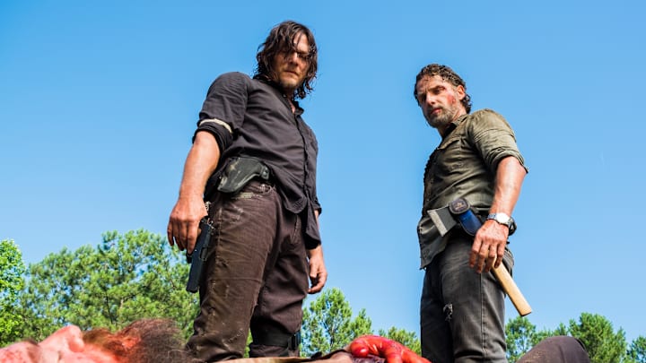 Charles Halford as Yago, Norman Reedus as Daryl Dixon, Andrew Lincoln as Rick Grimes - The Walking Dead _ Season 8, Episode 5 - Photo Credit: Gene Page/AMC
