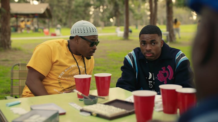 The Vince Staples Show. (L to R) Kareem Grimes as Uncle Mike and Vince Staples as Vince Staples in episode 103 of The Vince Staples Show. Cr. Courtesy of Netflix © 2024