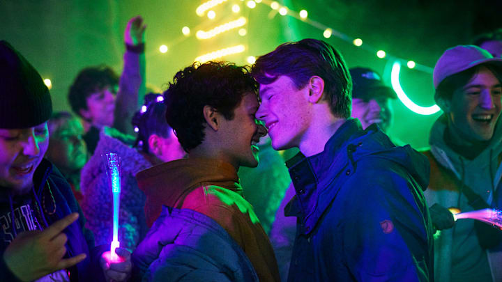 Young Royals S3. (L to R) Omar Rudberg as Simon, Edvin Ryding as Wilhelm in Young Royals. Cr. Courtesy of Netflix © 2023