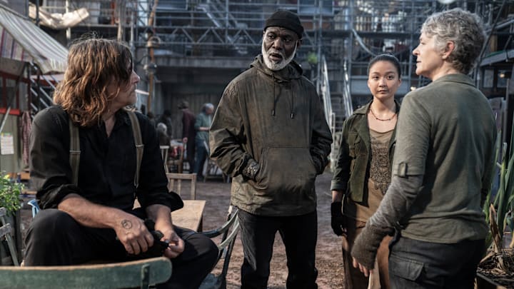 Norman Reedus as Daryl Dixon, Melissa McBride as Carol Peletier, Eriq Ebouaney as Fallou - The Walking Dead: Daryl Dixon _ Season 2, Episode 5 - Photo Credit: Emmanuel Guimier/AMC