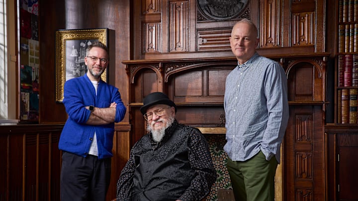 Game of Thrones: The Mad King. (L-R) Duncan Macmillan, George R.R. Martin, and Dominic Cooke. Photo Courtesy Royal Shakespeare Company (RSC)