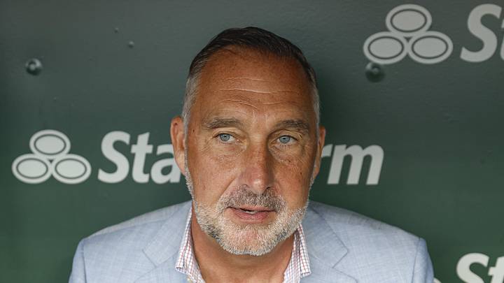 Chicago, Illinois, USA; St. Louis Cardinals president of baseball operations John Mozeliak speaks before a baseball game against the Chicago Cubs at Wrigley Field. Mandatory Credit: Kamil Krzaczynski-Imagn Images
