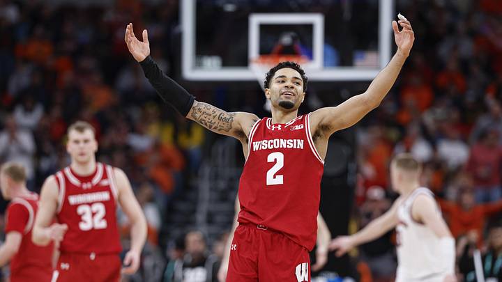 Mar 13, 2026; Chicago, IL, USA; Wisconsin Badgers guard Nick Boyd (2) reacts during the second half at United Center. Mandatory Credit: Kamil Krzaczynski-Imagn Images