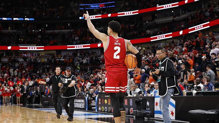 Mar 13, 2026; Chicago, IL, USA; Wisconsin Badgers guard Nick Boyd (2) celebraes after the game against the Illinois Fighting Illini at United Center. Mandatory Credit: Kamil Krzaczynski-Imagn Images Mar 13, 2026; Chicago, IL, USA; Wisconsin Badgers guard Nick Boyd (2) celebraes after the game against the Illinois Fighting Illini at United Center. Mandatory Credit: Kamil Krzaczynski-Imagn Images