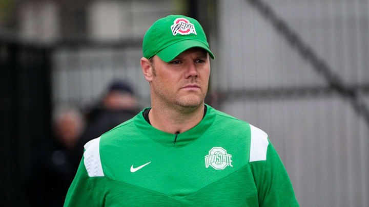 Nov 5, 2022; Evanston, Illinois, USA; Ohio State Buckeyes offensive line coach Justin Frye takes the