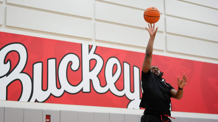 Ohio State Buckeyes guard Bruce Thornton shoots during offseason practice at the Schottenstein Center on June 18, 2025.