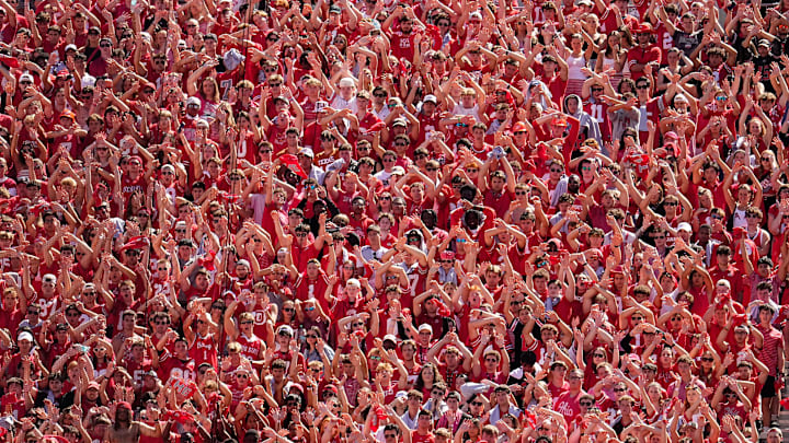Ohio State Buckeyes students cheer during the NCAA football game against the Texas Longhorns at Ohio Stadium on Aug. 30, 2025.