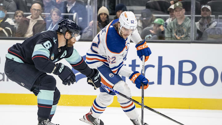 Edmonton Oilers forward Raphael Lavoie (62) 