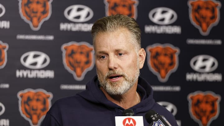 May 31, 2024; Lake Forest, IL, USA; Chicago Bears head coach Matt Eberflus speaks during organized team activities at Halas Hall. Mandatory Credit: Kamil Krzaczynski-USA TODAY Sports