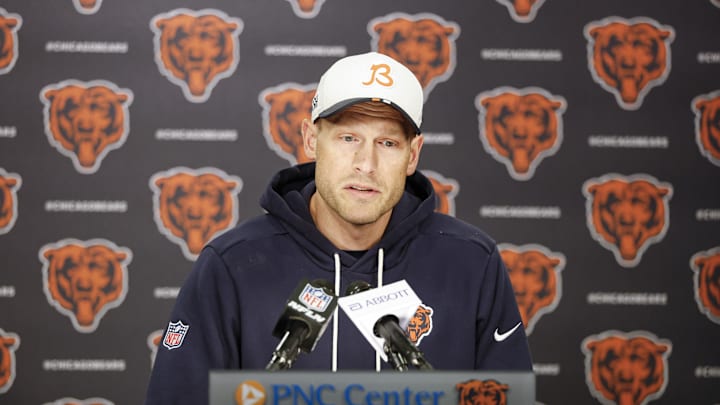 May 8, 2026; Lake Forest, IL, USA; Chicago Bears head coach Ben Johnson addresses the media at Halas Hall before Rookie Minicamp. Mandatory Credit: Kamil Krzaczynski-Imagn Images May 8, 2026; Lake Forest, IL, USA; Chicago Bears head coach Ben Johnson addresses the media at Halas Hall before Rookie Minicamp. Mandatory Credit: Kamil Krzaczynski-Imagn Images
