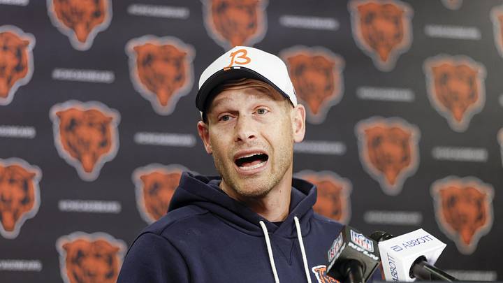 May 8, 2026; Lake Forest, IL, USA; Chicago Bears head coach Ben Johnson addresses the media at Halas Hall before Rookie Minicamp. Mandatory Credit: Kamil Krzaczynski-Imagn Images