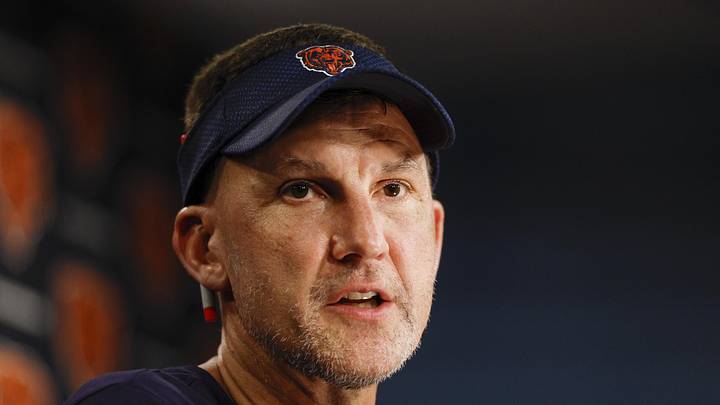 Jul 23, 2025; Lake Forest, IL, USA; Chicago Bears defensive coordinator Dennis Allen speaks during training camp at Halas Hall. Mandatory Credit: Kamil Krzaczynski-Imagn Images Jul 23, 2025; Lake Forest, IL, USA; Chicago Bears defensive coordinator Dennis Allen speaks during training camp at Halas Hall. Mandatory Credit: Kamil Krzaczynski-Imagn Images