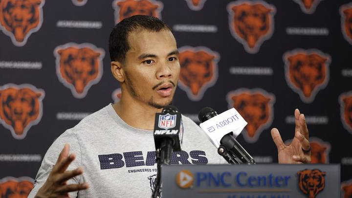 Jun 9, 2026; Lake Forest, IL, USA; Chicago Bears wide receiver Kalif Raymond speaks during Minicamp at Halas Hall. Mandatory Credit: Kamil Krzaczynski-Imagn Images