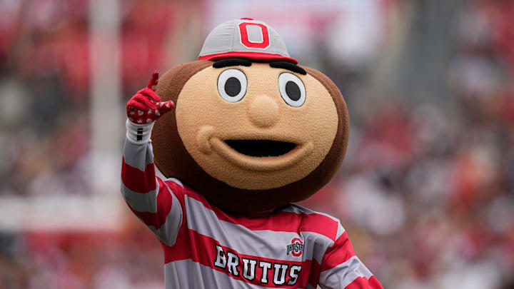Aug 31, 2024; Columbus, OH, USA; Brutus walks across the field prior to the NCAA football game between the Ohio State Buckeyes and the Akron Zips at Ohio Stadium.