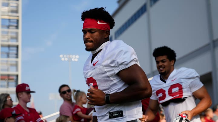 Ohio State Buckeyes safety Caleb Downs (2) takes the field for football training camp at the Woody Hayes Athletic Center on Aug. 1, 2025.